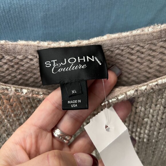 St. John Couture Silver Metallic Knit Pullover Boat Neck Sweater size XL - Picture 5 of 7